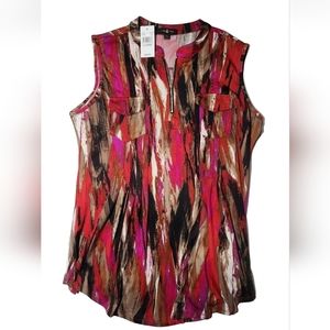 Sleevless Time Line Top Shirt Women's XL 1/4 Zip Pockets Blouse Flowy Tank